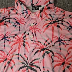 Sunday Swagger Mens Golf Polo Shirt Size Large Pink Palm Tree Breathable Wicking